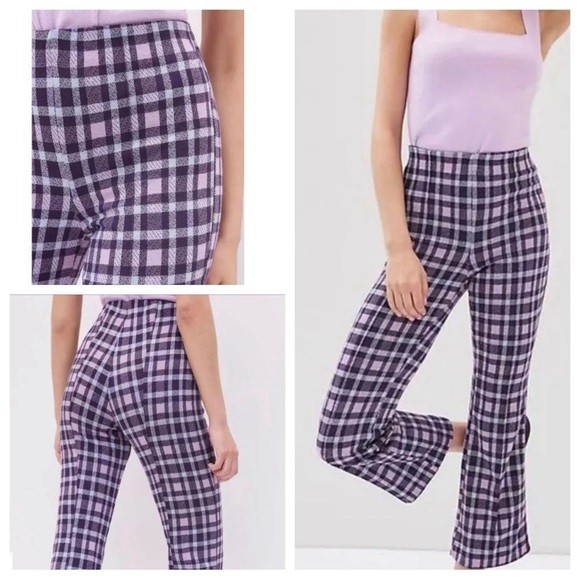 Anthropologie Maeve Picnic Plaid Pants in Purple Pink Pattern Size S - Picture 1 of 16